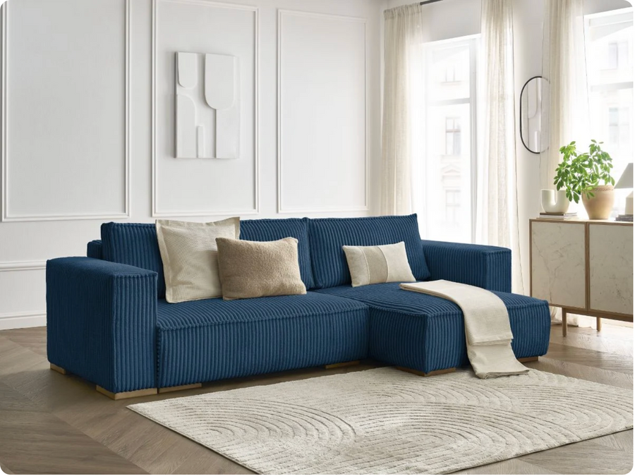 CHELSEA Canapé d'angle réversible Compressé - Bleu Foncé