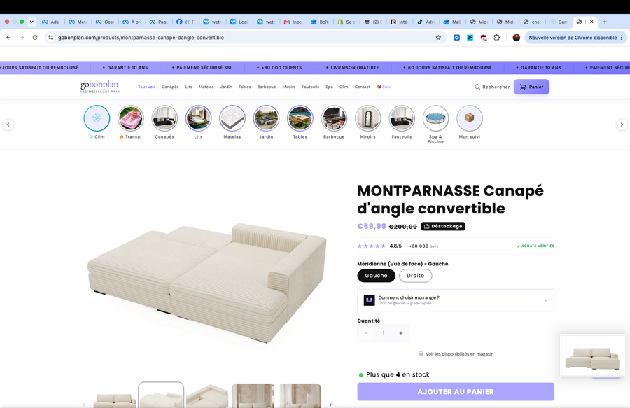 MONTPARNASSE Canapé d'angle convertible