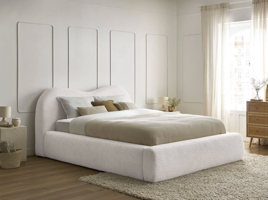 ORLANE Lit coffre tissu bouclette - Blanc