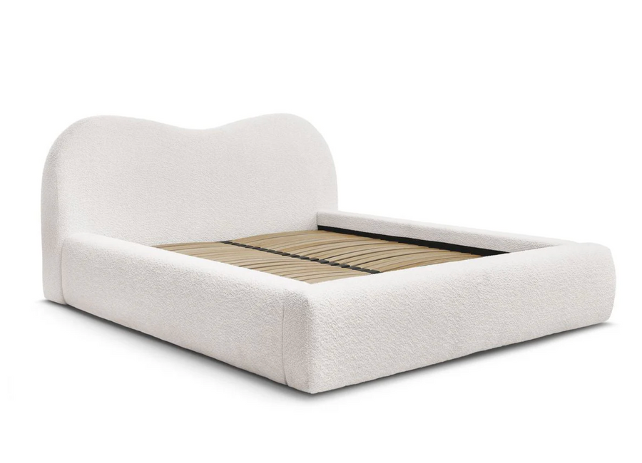 ORLANE Lit coffre tissu bouclette - Blanc