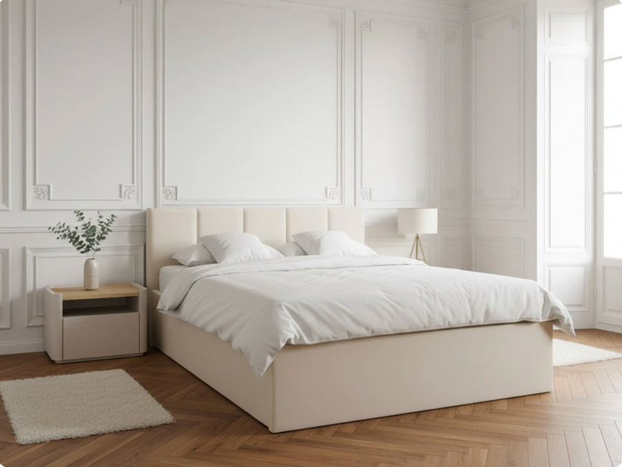 VIVARA Lit coffre rangement XL - Beige