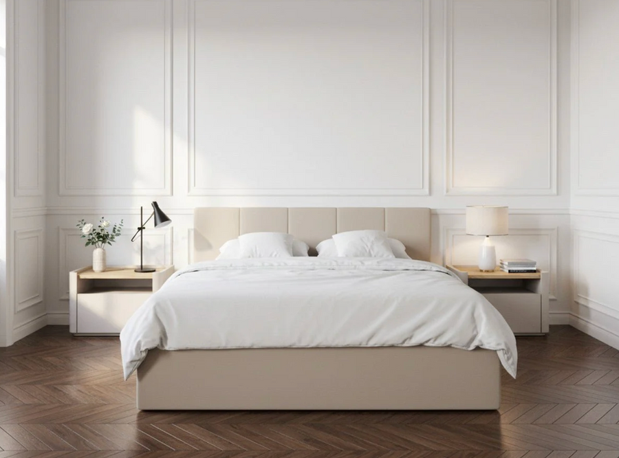 VIVARA Lit coffre rangement XL - Beige