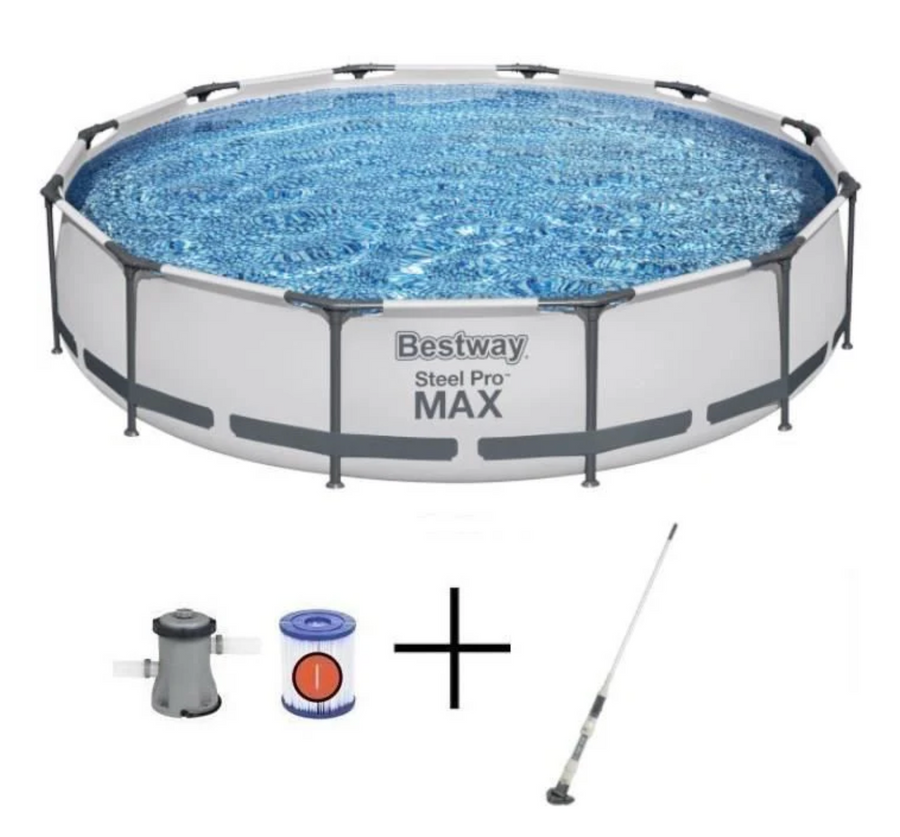 Piscine hors sol tubulaire BESTWAY – Steel Pro Max™ – 366 x 76 cm – Ronde + Balai aspirateur électrique Aquascan
