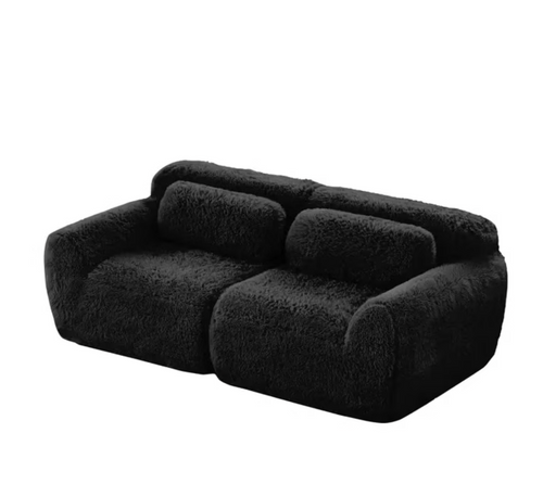 Canapé Compressé Modulable 2 Places 204cm En Tissu Peluche Noir
