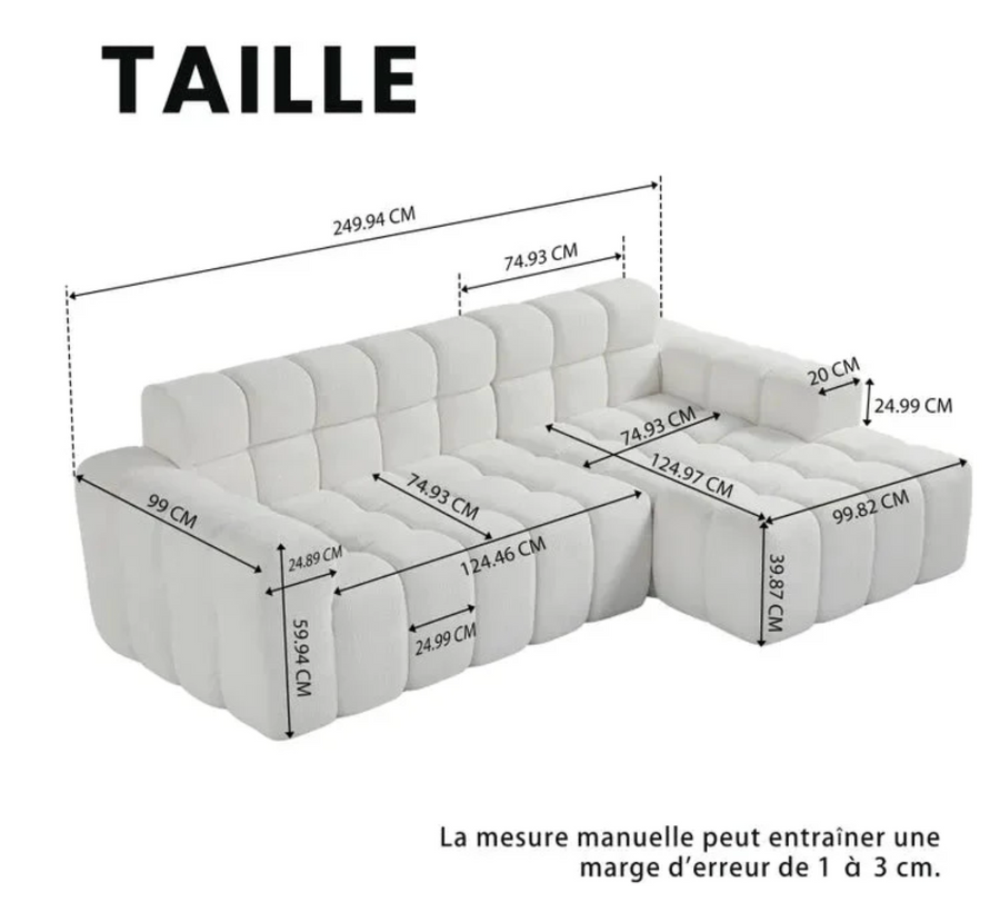 Canapé d'Angle Moderne 3 Places 250x150x85cm