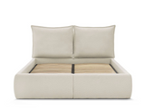 GARANCE Lit coffre avec tête de lit effet oreiller tissu bouclette