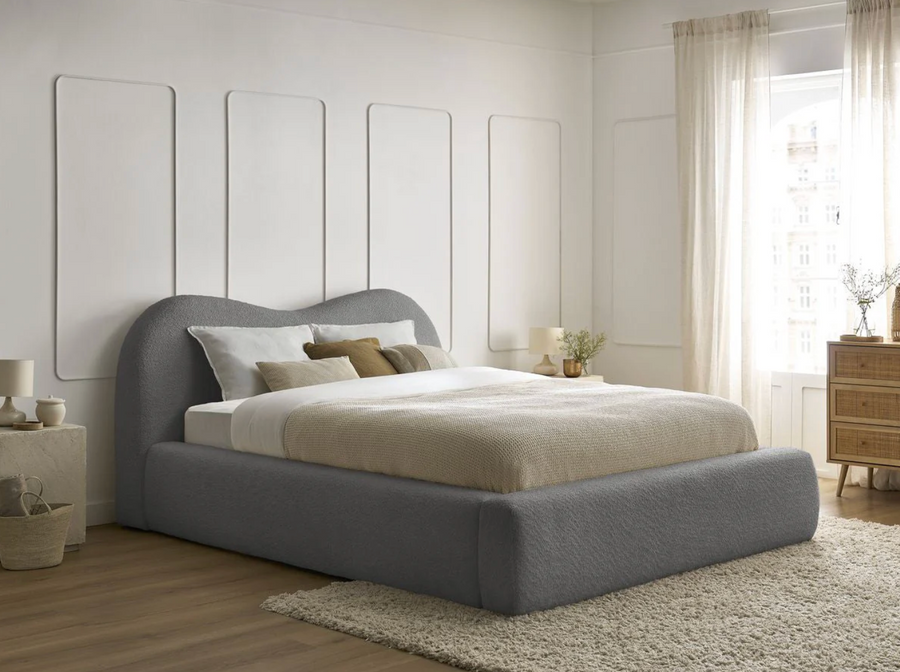 ORLANE Lit coffre tissu bouclette - Gris