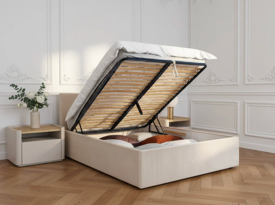 VIVARA Lit coffre rangement XL - Beige