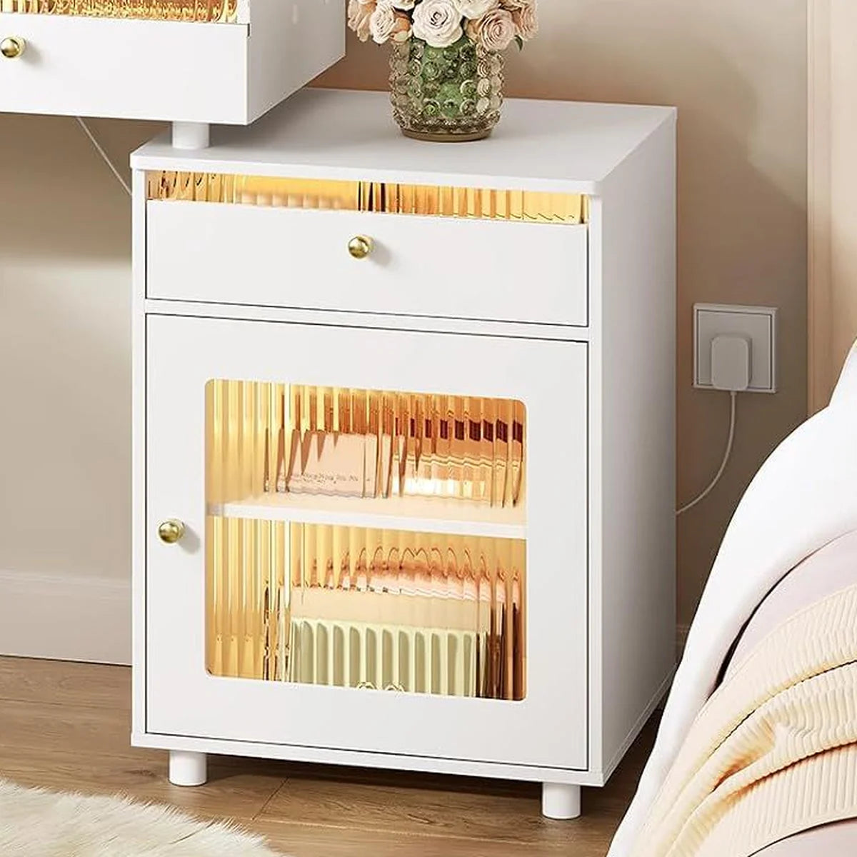 Coiffeuse miroir rond 80 cm, armoire éclairée