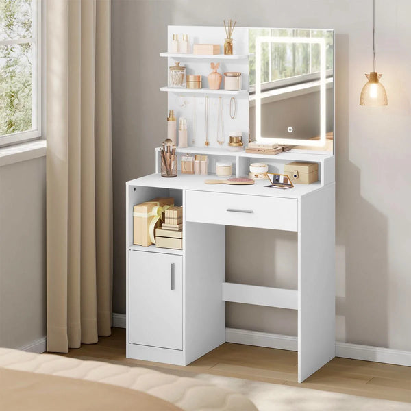 Coiffeuse compacte 80 cm, miroir LED
