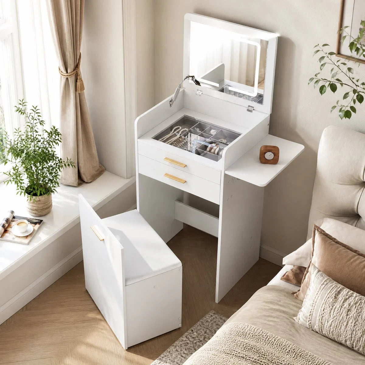 Coiffeuse compacte 50 cm, tabouret inclus