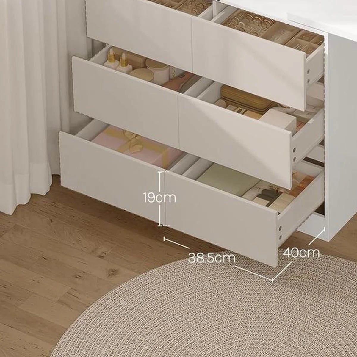 Coiffeuse d’angle avec commode, 6 tiroirs