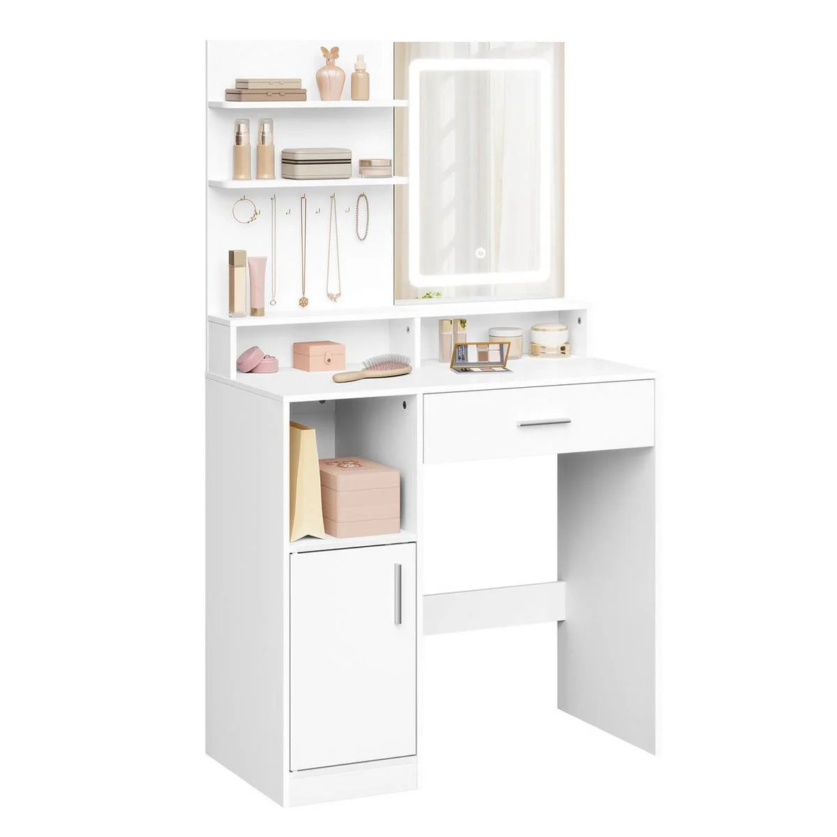 Coiffeuse compacte 80 cm, miroir LED