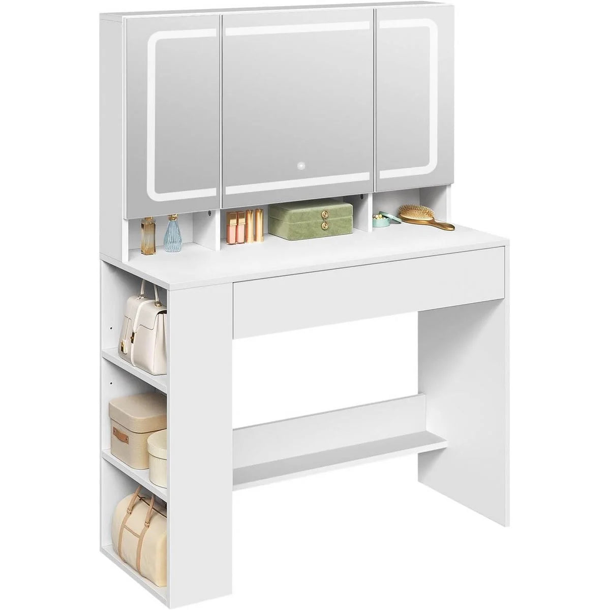 Coiffeuse miroir 3 volets 90 cm, armoire à bijoux