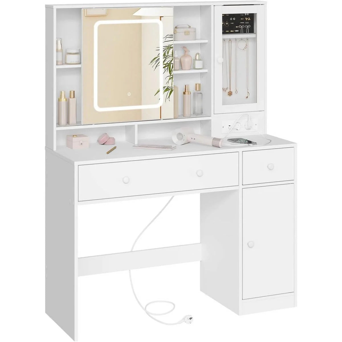 Coiffeuse miroir coulissant 108 cm, 2 tiroirs