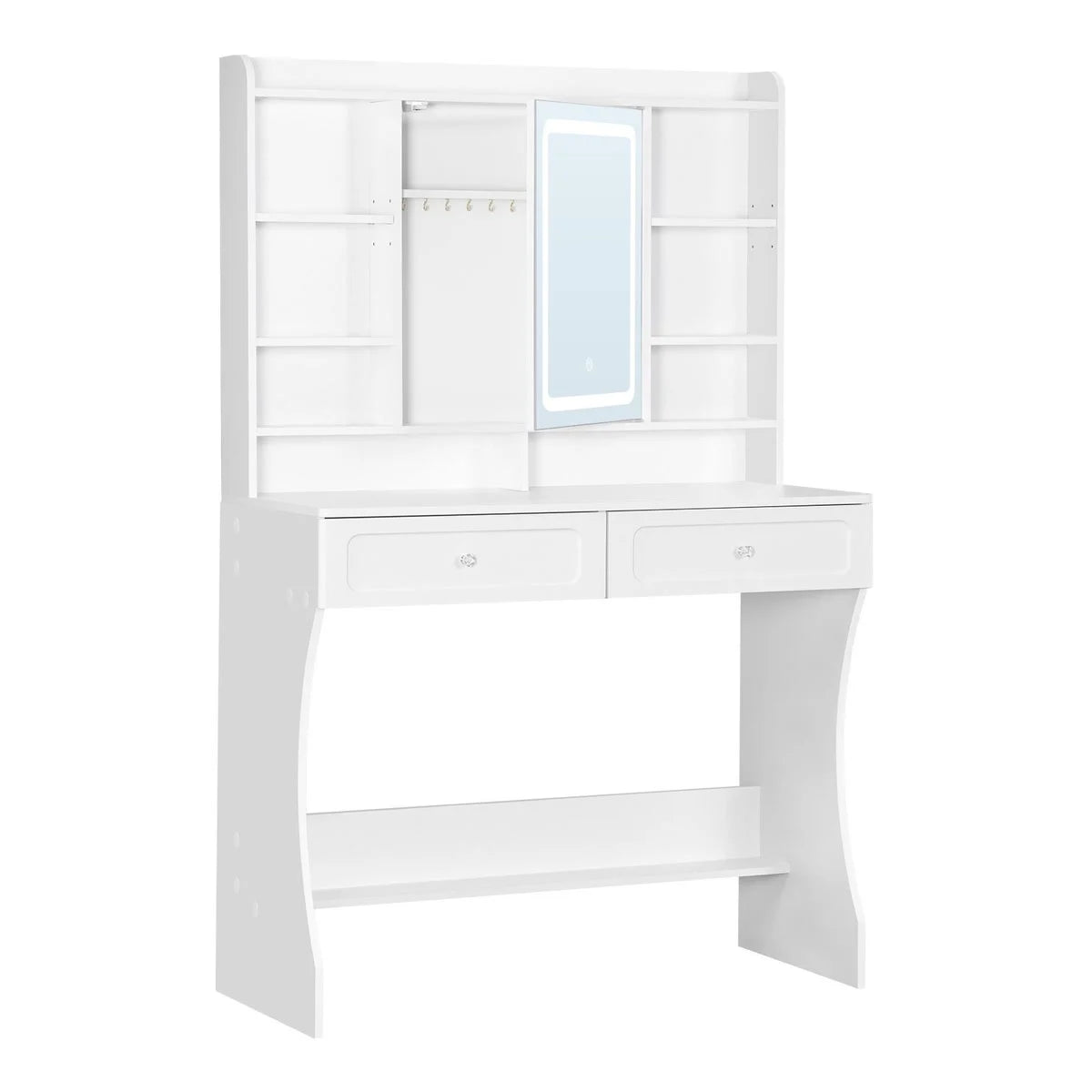 Coiffeuse miroir LED 90 cm, rangement à bijoux