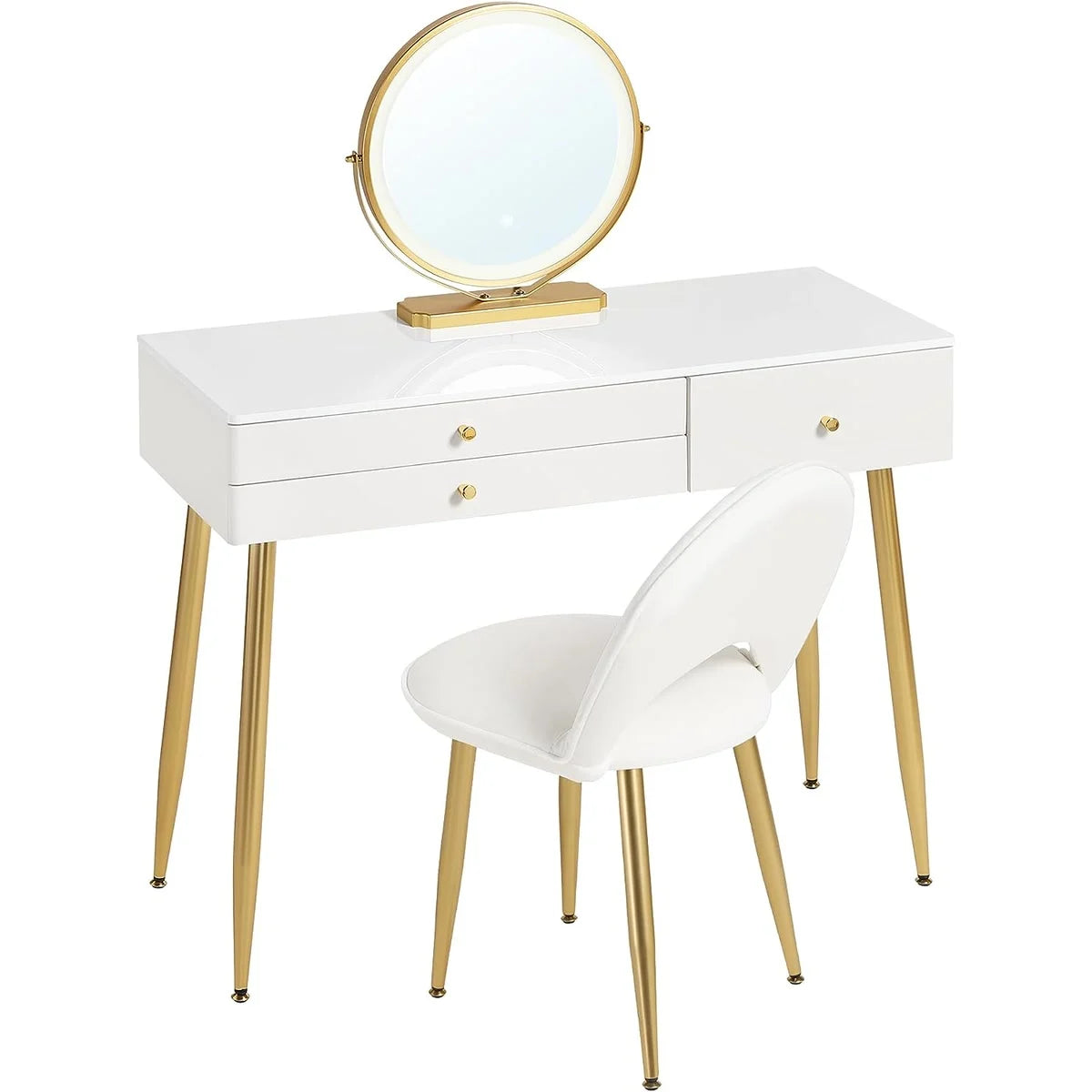 Coiffeuse miroir rond 100 cm, chaise incluse
