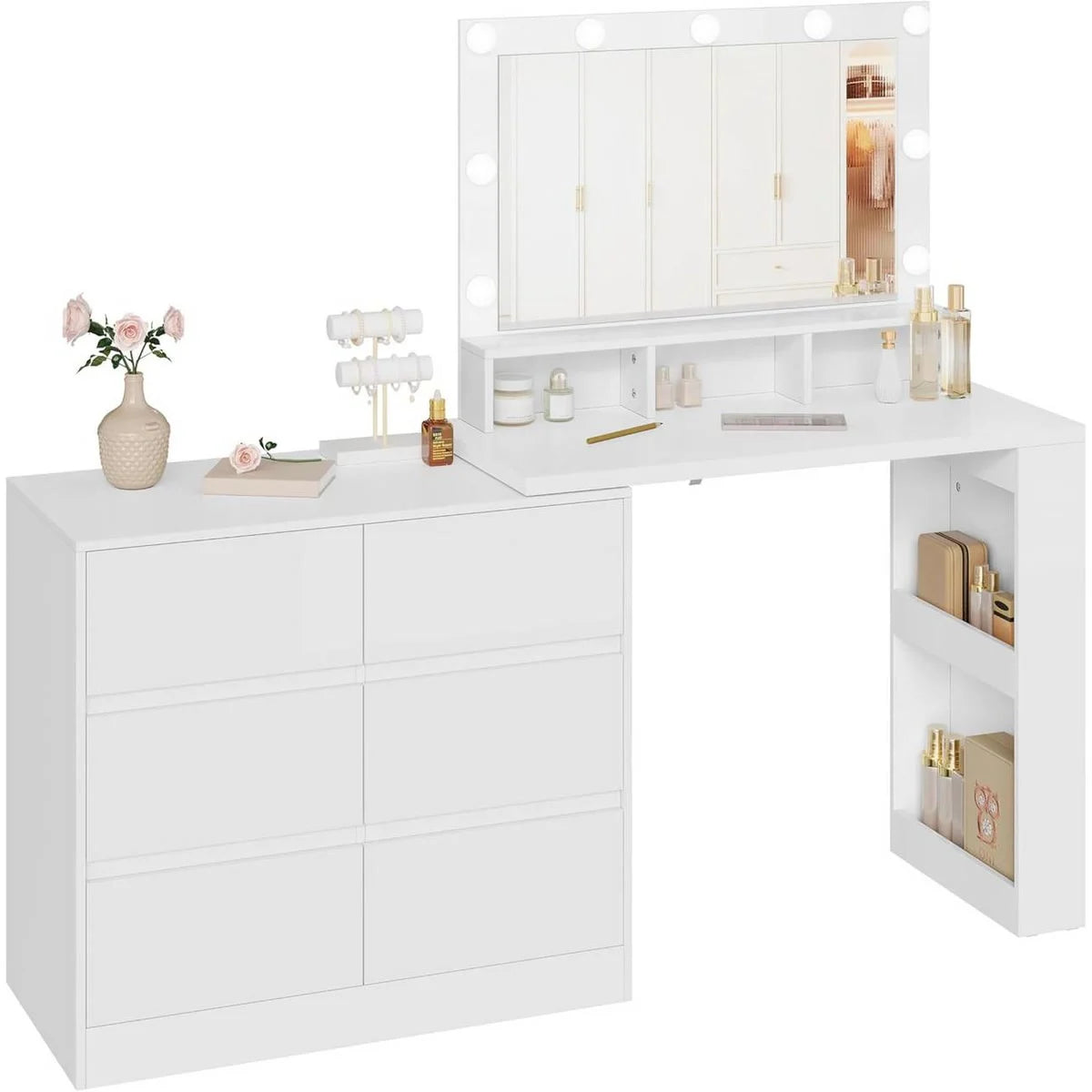 Coiffeuse d’angle avec commode, 6 tiroirs