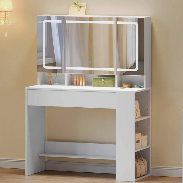 Coiffeuse miroir 3 volets 90 cm, armoire à bijoux