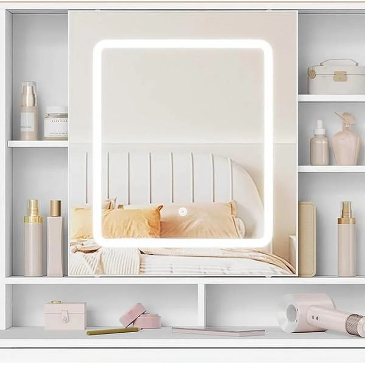 Coiffeuse miroir coulissant 108 cm, 2 tiroirs