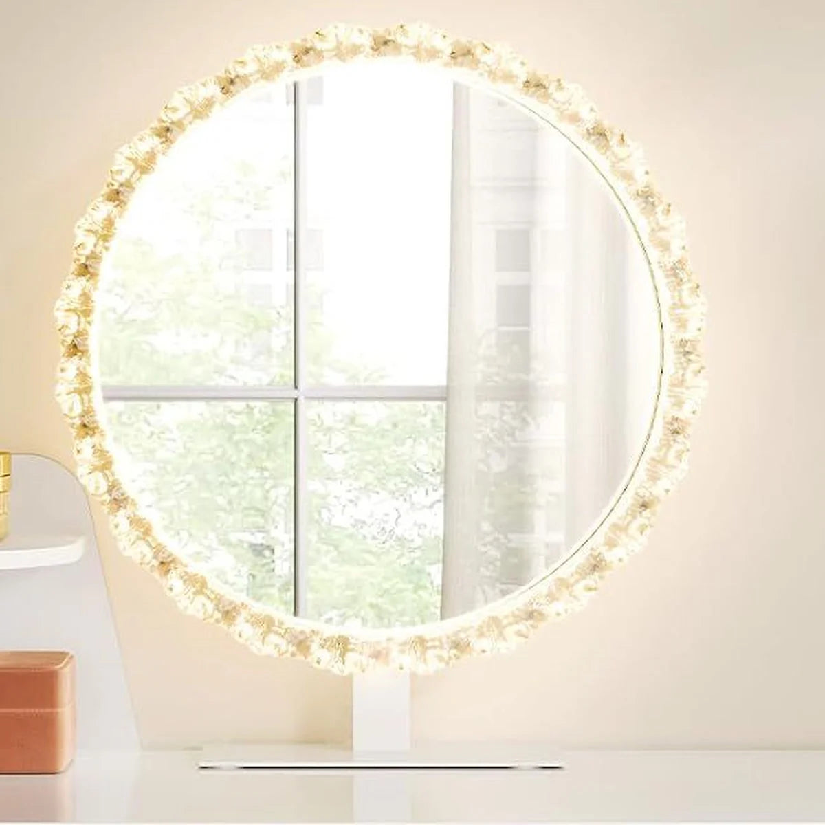 Coiffeuse miroir rond 80 cm, armoire éclairée