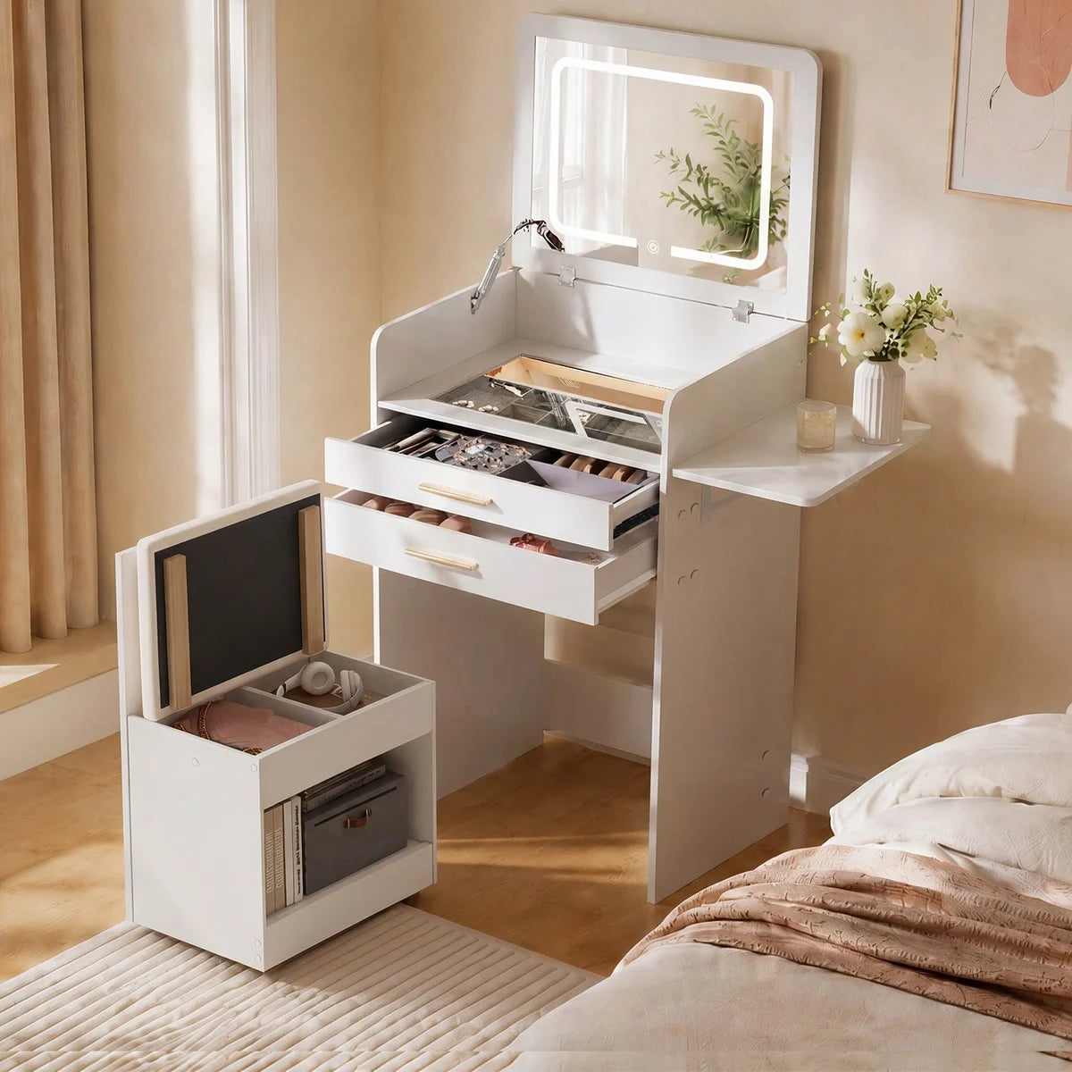 Coiffeuse compacte 50 cm, tabouret inclus