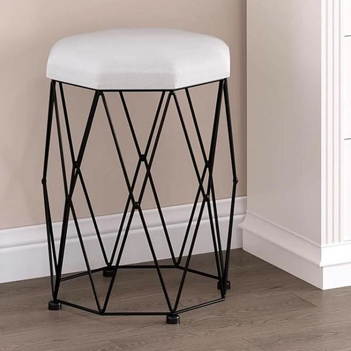 Coiffeuse miroir rond 100 cm, tabouret inclus – blanc et noir