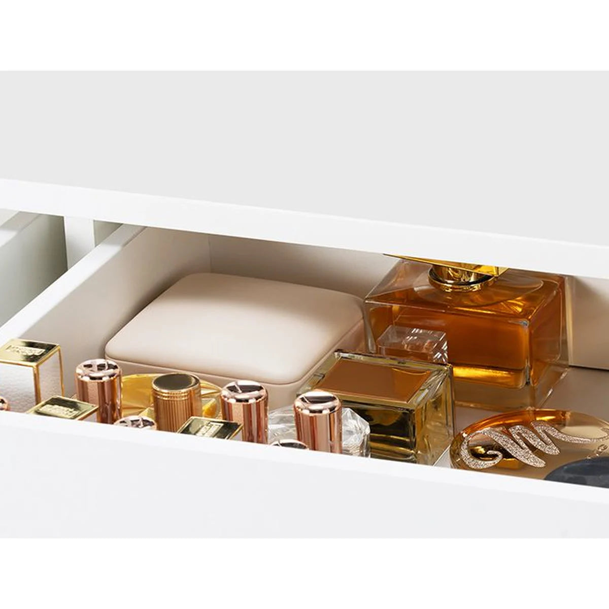 Coiffeuse miroir LED 90 cm, 2 tiroirs